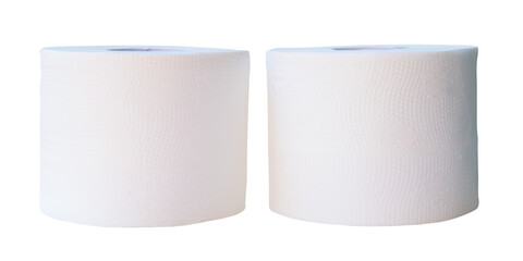 Front view or side view set of tissue paper or toilet paper in rolls isolated with clipping path in png file format