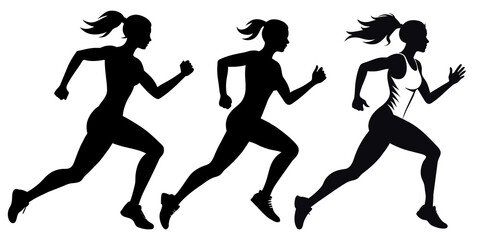 Set of runner girl silhouette illustration - obrazy, fototapety, plakaty