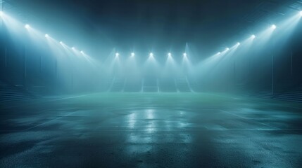 An atmospheric view of a sports stadium illuminated by bright lights