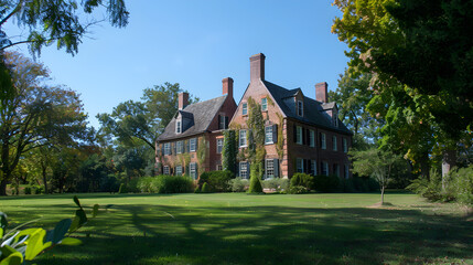 Fototapeta na wymiar Classic Colonial Brick House: A Historical Site in New Jersey