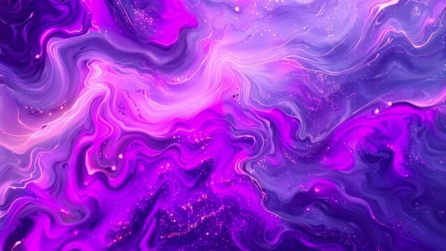 A deep purple abstract painting with white and gold accents.