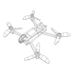 Fototapeta na wymiar FPV Drone Racing freestyle sport flight. Hobby toys. Wireframe low poly mesh vector illustration.