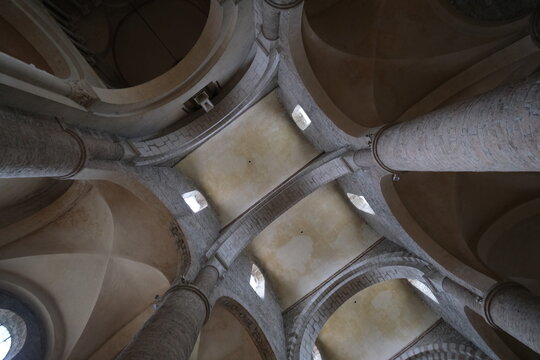 The ceiling and the arches of the Saint-Philibert abbey. Tournus, France - December 29, 2023.