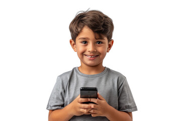 Fototapeta premium Young Boy With Phone on Transparent Background