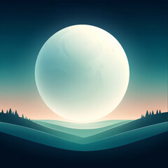 Moonscape over water and hills using gradient style.