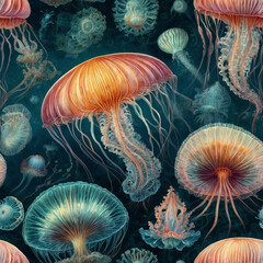 Mesmerizing Group of Bioluminescent Jellyfish in a Marine Aquarium