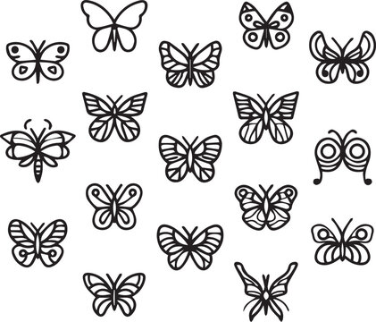 Set of Thin line icons Butterflies on white background