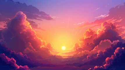 Fototapeta na wymiar A picturesque vector illustration of a sunset sky with stylized clouds, perfect for background use