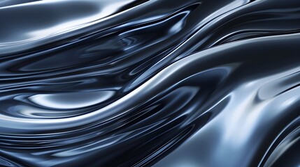Flowing Metallic Gradient Across Elegant Curved Surfaces in Glossy Navy Hues - obrazy, fototapety, plakaty