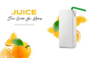 Juice Box Package with Straw Mockup on Isolated Background