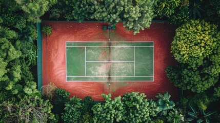 Aerial view of a minimalist tennis court drone.