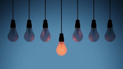 Hanging light bulb switched on, 3d artwork