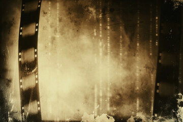 Vintage Film Reel with Grunge Texture and Dust Specks on Dark, Mysterious Background