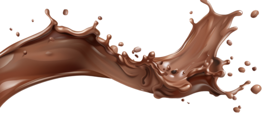 chocolate milk splash isolated on transparent background cutout. Chocolate splash, liquid chocolate or hot cocoa.