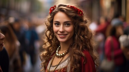 Beautiful young Spanish woman at a cultural event in Barcelona