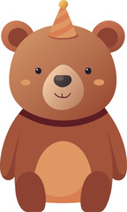 Vector colorful cartoon teddy bear with a party hat on its head