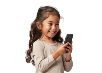 Young Girl With Phone Smiles Happily