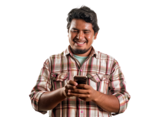 Central American Man Smiling with Phone