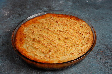 Shepherd's pie- baked mashed potato with minced beef