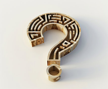 Intriguing Wooden Carved Question Mark on White Background