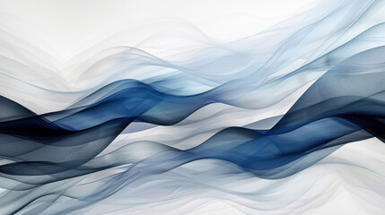Blue and White Waves Painting on White Background - obrazy, fototapety, plakaty