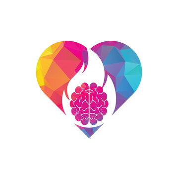 Fire brain heart shape concept vector logo design template.