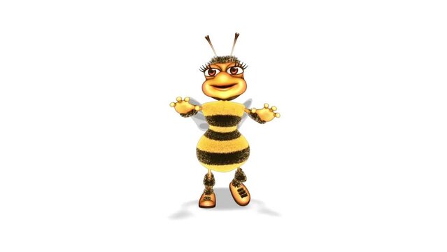 Looped Cartoon Bee Dance Against a White Background