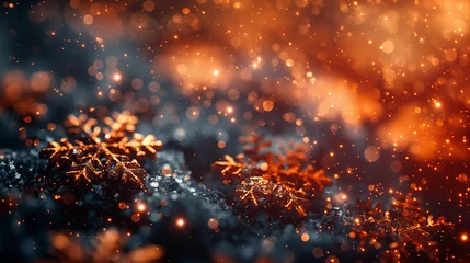 Fotobehang Christmas glittering glowing snowflakes particles and bokeh lights falling shiny background. © Wasin Arsasoi