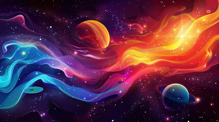 Colorful Space Scene With Planets and Stars - obrazy, fototapety, plakaty