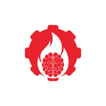 Fire brain gear shape concept vector logo design template.	