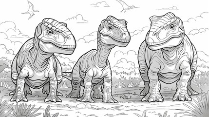 Aim to create a fun and educational coloring page that sparks interest in dinosaurs and prehistoric life while providing a creative outlet for children.