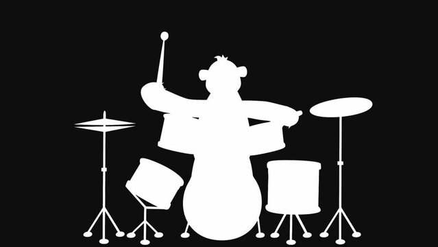 Animated Flat Character of a Cartoon Polar Bear Playing Drums, with Luma Matte