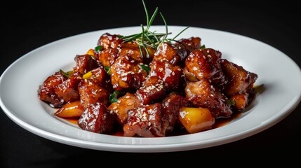 Chinese cuisine: Gabajou. The pieces of meat are deep-fried until lightly browned. Pork is served in sweet and sour sauce. 