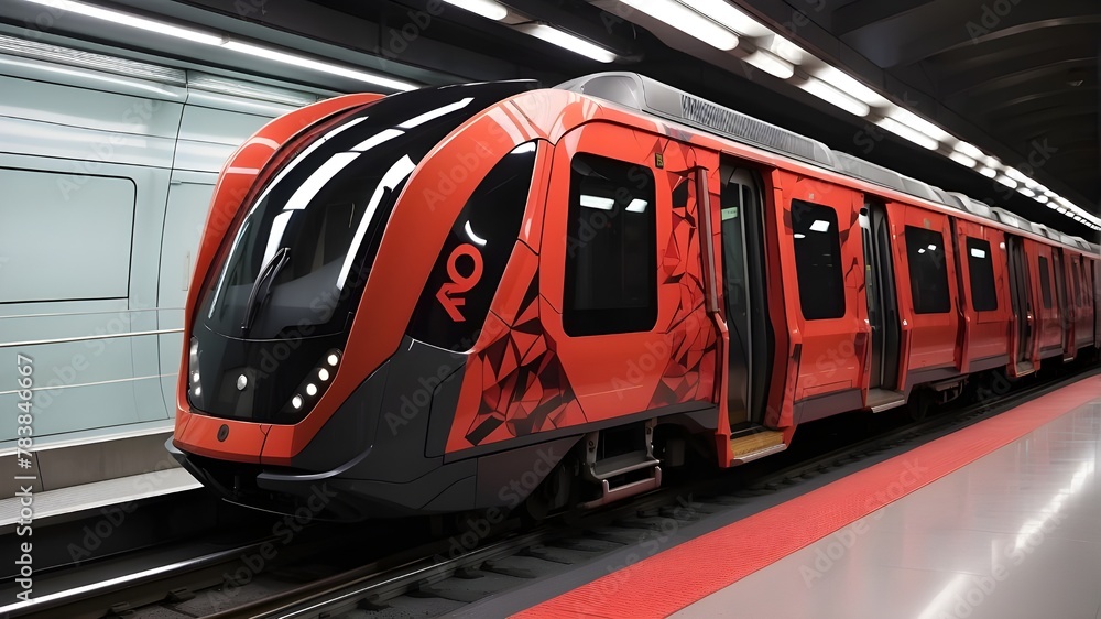 Aufkleber abstract contemporary metro train composed of a red and black polygon network; smart rail; rail data