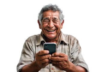 Smiling Senior Man Texting on Smartphone