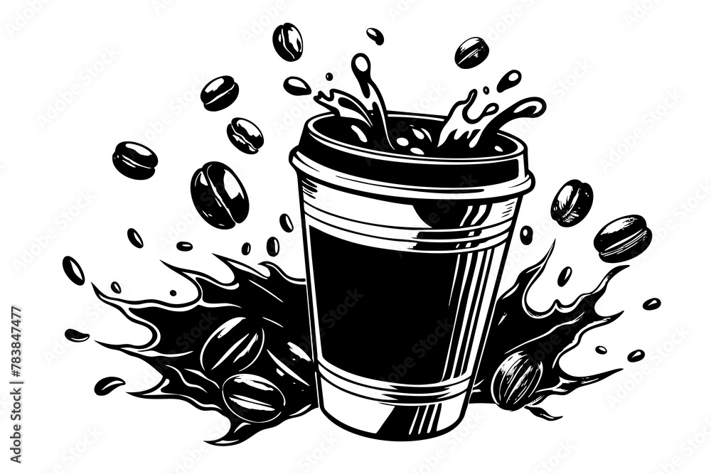 Wall mural svg, --coffee-in-a-paper-cup--coffee-splashes-vector illustration 