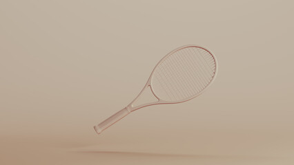 Tennis racket racquet strings sports equipment neutral backgrounds soft tones beige brown 3d illustration render digital rendering