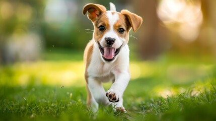 A dog running on the grass