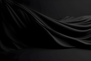 Fototapeta premium Dramatic Waves of Luxurious Black Fabric in Futuristic and Sci-Fi Inspired Background with Negative Space