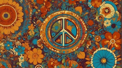 Visual Aid vintage retro hippie movement in the 1960s music with a flower power vibe 1960s digital art poster with a background of peace and love