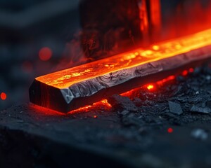 A macro shot of hot forging, with a blacksmith shaping a glowing metal piece, highlighting the art and science of metal forming - obrazy, fototapety, plakaty