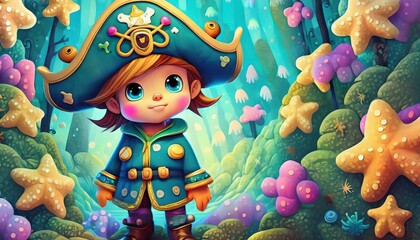 OIL PAINTING STYLE CARTOON CHARACTER Multicolored cute baby KIDS in a pirate costume