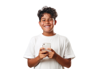 Young Central American with phone smiling