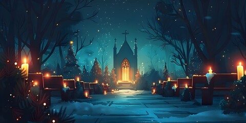 Serene Midnight Mass on Christmas Eve with Hymns and Candlelight Reflecting the Spiritual Heart of the Holiday - obrazy, fototapety, plakaty