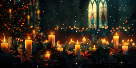 Serene Midnight Mass on Christmas Eve with Candlelight and Hymns Reflecting the Spiritual Heart of the Holiday - obrazy, fototapety, plakaty