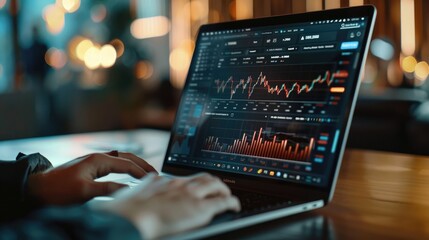 Businessman laptop with business trading or stock market