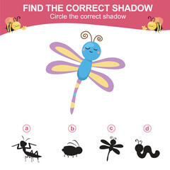 Find the correct shadow. Worksheet for kid. Matching shadow game for children. Circle the correct shadow