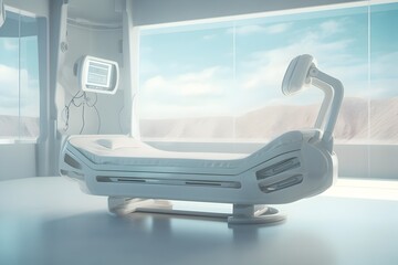 Futuristic Luxury Hospital Room with Panoramic Window and Sophisticated Medical Equipment