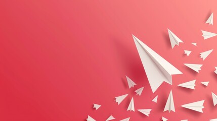 Vector illustration of a paper plane's journey, rising and then crashing. The white airplane