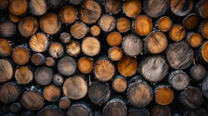 Wooden natural sawn logs as background, top view, flat lay - obrazy, fototapety, plakaty